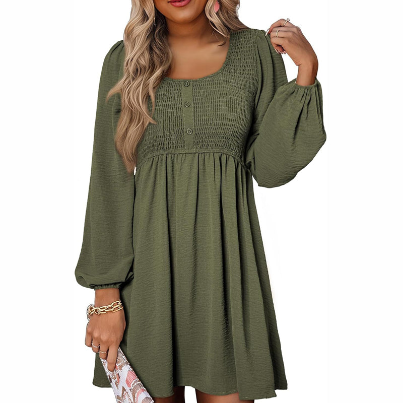 Women's Solid Color Lantern Sleeves Midi Dress