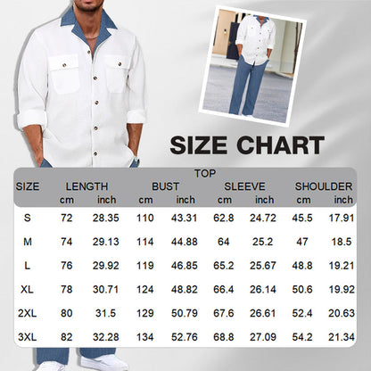 Men's Casual Lapel Long Sleeve Shirts ＆ Pants 2-Piece Set