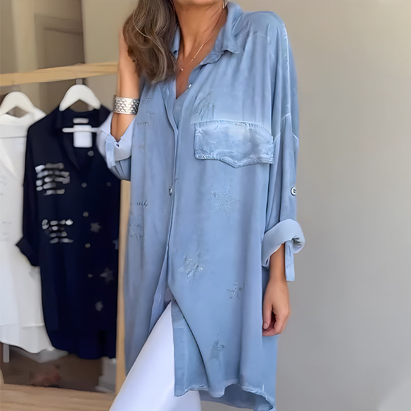 Long-Sleeve Denim Shirt with Turn-Up Cuffs