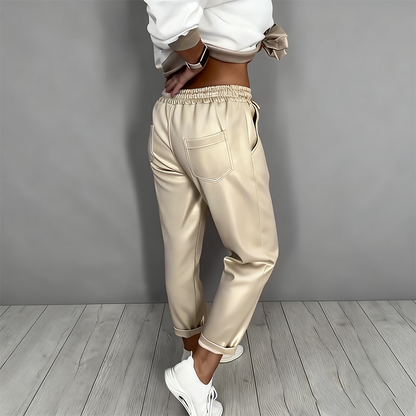 Women’s Casual V-Neck Top & High Waist Pants 2-Piece Set