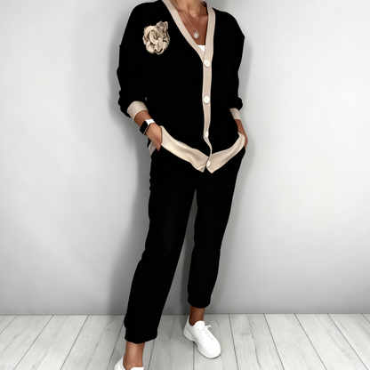 Women’s Casual V-Neck Top & High Waist Pants 2-Piece Set