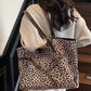 Leopard Print Suede Shoulder Tote Bag