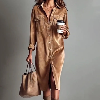 💖LAST DAY PROMOTION - 49%OFF 💖 Effortless Chic Corduroy Shirt Dress – Soft, Cozy & Versatile for All Seasons 🍂