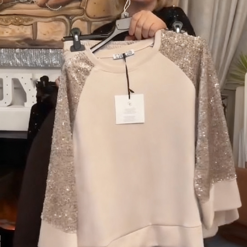 Women's Sequin Sleeve Two-Piece Lounge Set