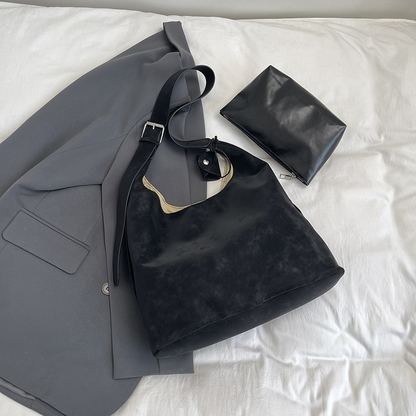 Lightweight Retro Shoulder Tote with Matching Pouch