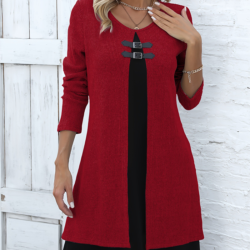 💃🌸Women's Faux Two-Piece A-Line Knee-Length Dress