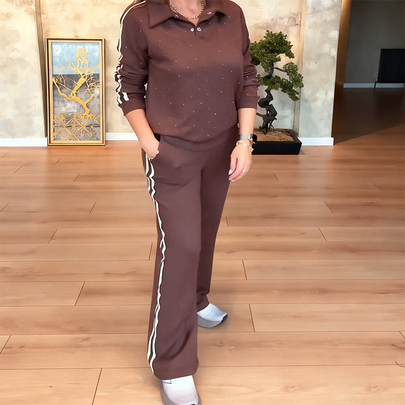 Sporty Chic Rhinestone Embellished Tracksuit