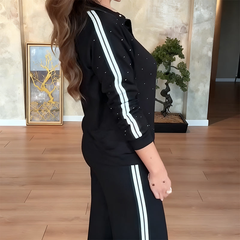 Sporty Chic Rhinestone Embellished Tracksuit