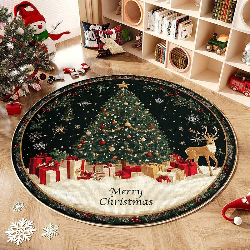 Non-Slip Round Christmas Tree Rug
