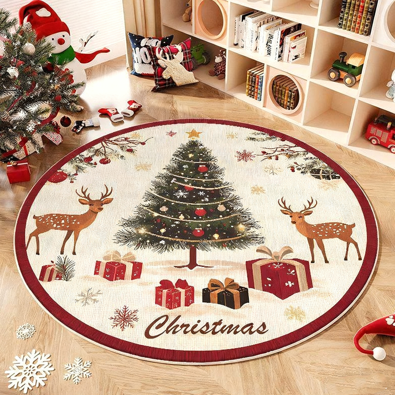 Non-Slip Round Christmas Tree Rug
