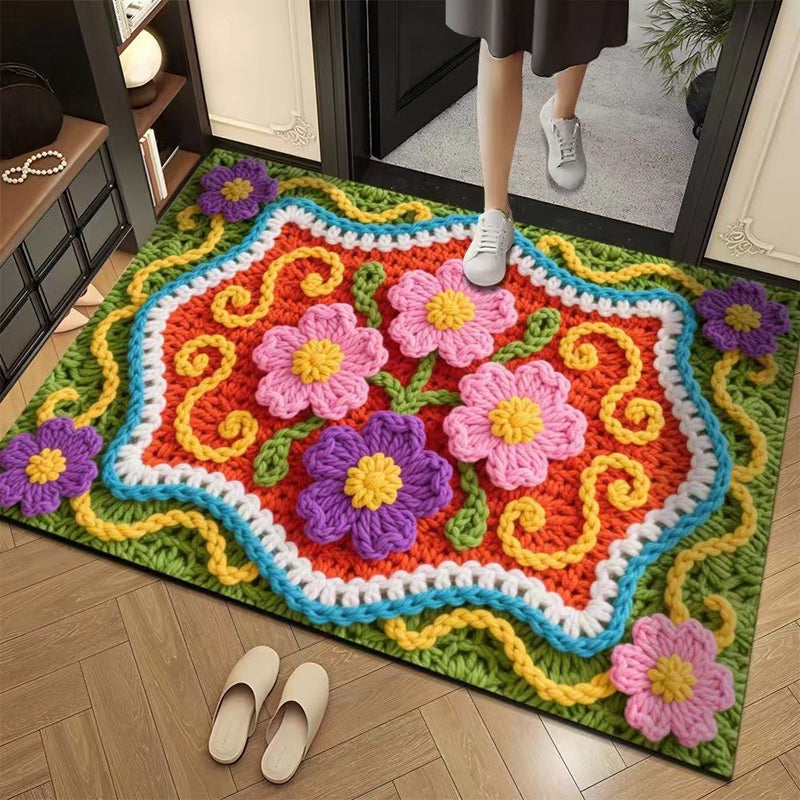 🦌Christmas Early Bird Special 50% off🏆3D Floral Yarn Anti-Slip Absorbent Floor Mat – Stylish, Soft & Safe