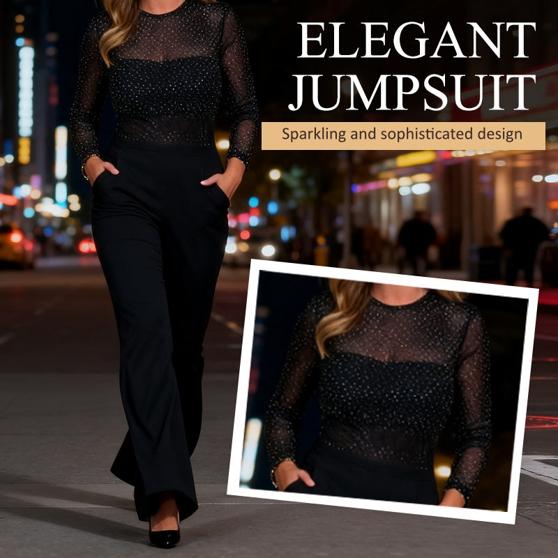 ✨ Women’s Glamorous Round-Neck Jumpsuit – Sparkling Sequin Top, Head-Turning Style for Parties & Evenings