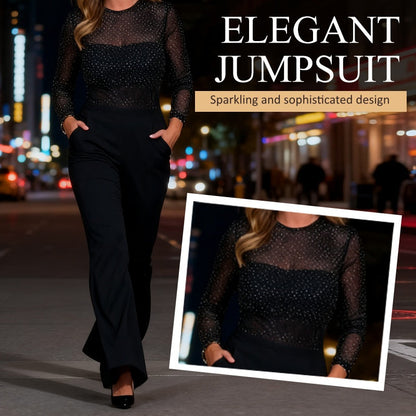 ✨ Women’s Glamorous Round-Neck Jumpsuit – Sparkling Sequin Top, Head-Turning Style for Parties & Evenings