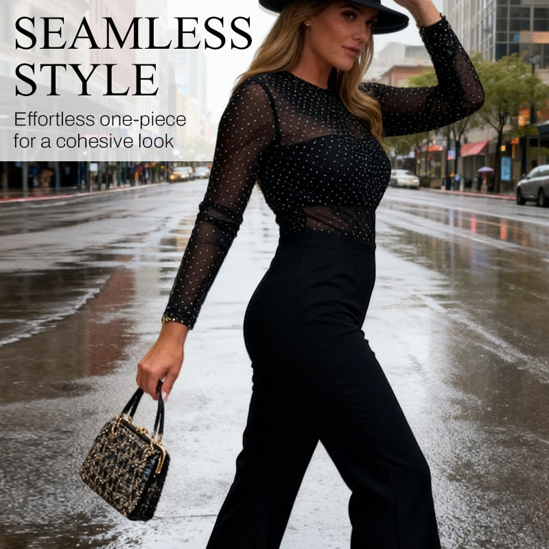 ✨ Women’s Glamorous Round-Neck Jumpsuit – Sparkling Sequin Top, Head-Turning Style for Parties & Evenings