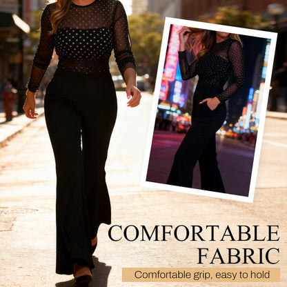 ✨ Women’s Glamorous Round-Neck Jumpsuit – Sparkling Sequin Top, Head-Turning Style for Parties & Evenings