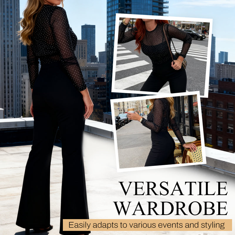 ✨ Women’s Glamorous Round-Neck Jumpsuit – Sparkling Sequin Top, Head-Turning Style for Parties & Evenings