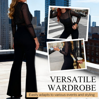 ✨ Women’s Glamorous Round-Neck Jumpsuit – Sparkling Sequin Top, Head-Turning Style for Parties & Evenings