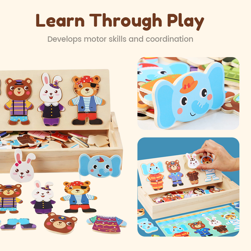 Educational Wooden Animal Dress-Up Puzzle Set for Children