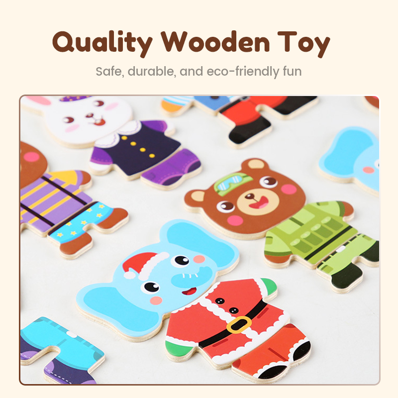 Educational Wooden Animal Dress-Up Puzzle Set for Children