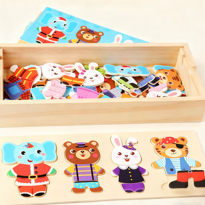 Educational Wooden Animal Dress-Up Puzzle Set for Children