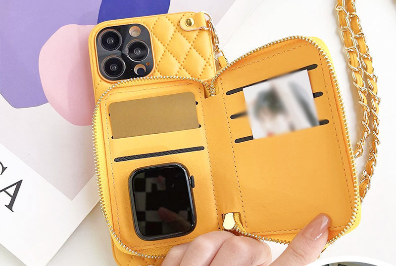 Chic Zipper Wallet Phone Case with Chain Strap
