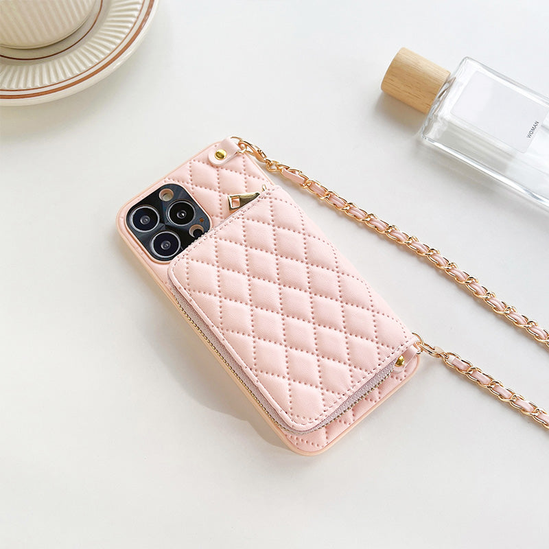 Chic Zipper Wallet Phone Case with Chain Strap