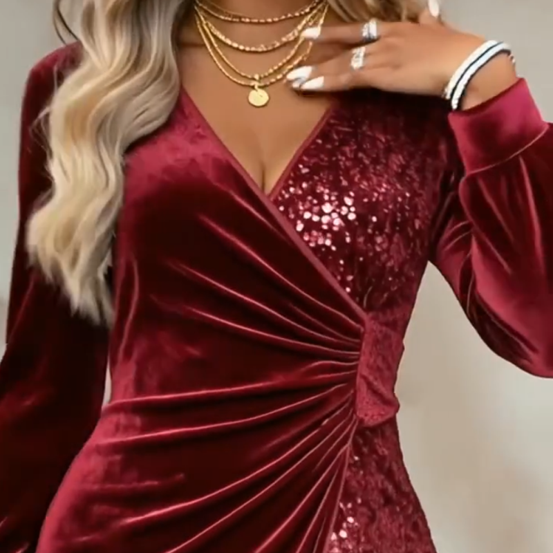 Women’s Long Sleeve V-Neck Sequined Dress