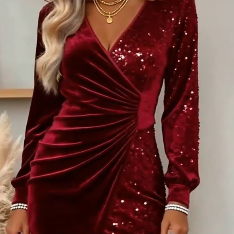 Women’s Long Sleeve V-Neck Sequined Dress