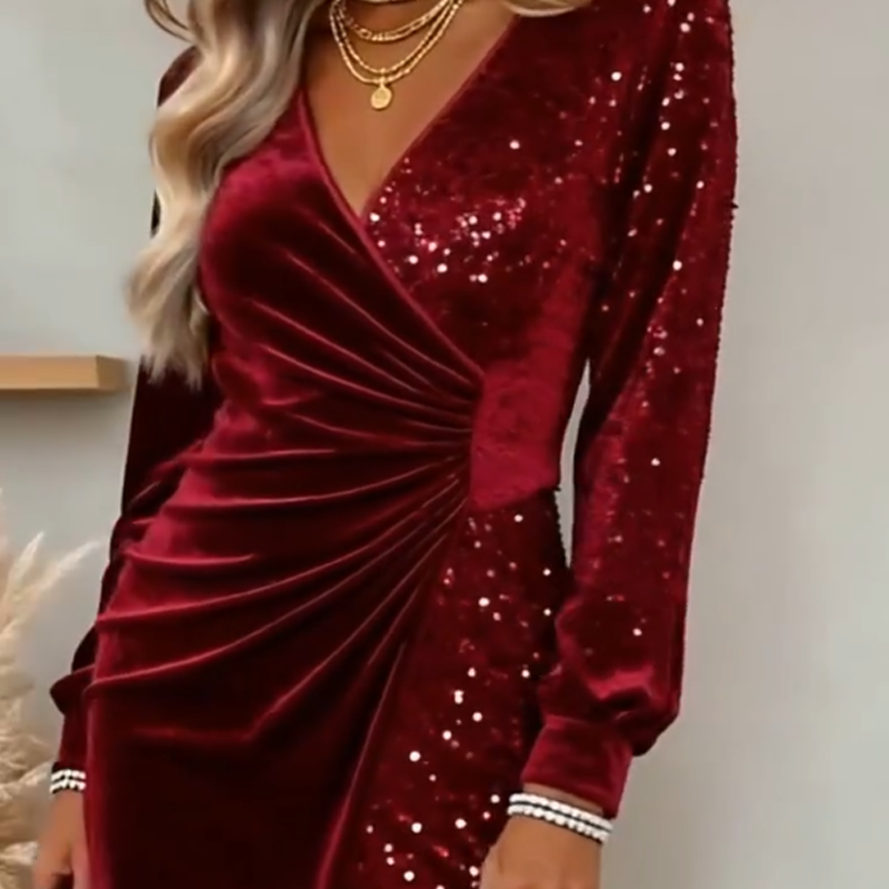 Women’s Long Sleeve V-Neck Sequined Dress