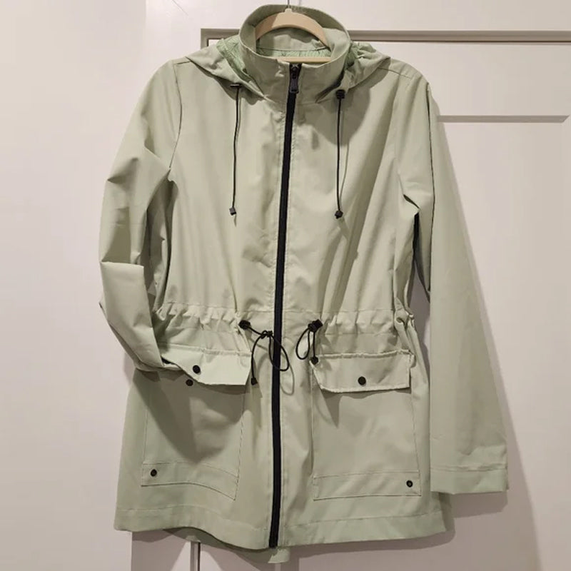 Women's Hooded Parka Jacket with Adjustable Waist & Pockets