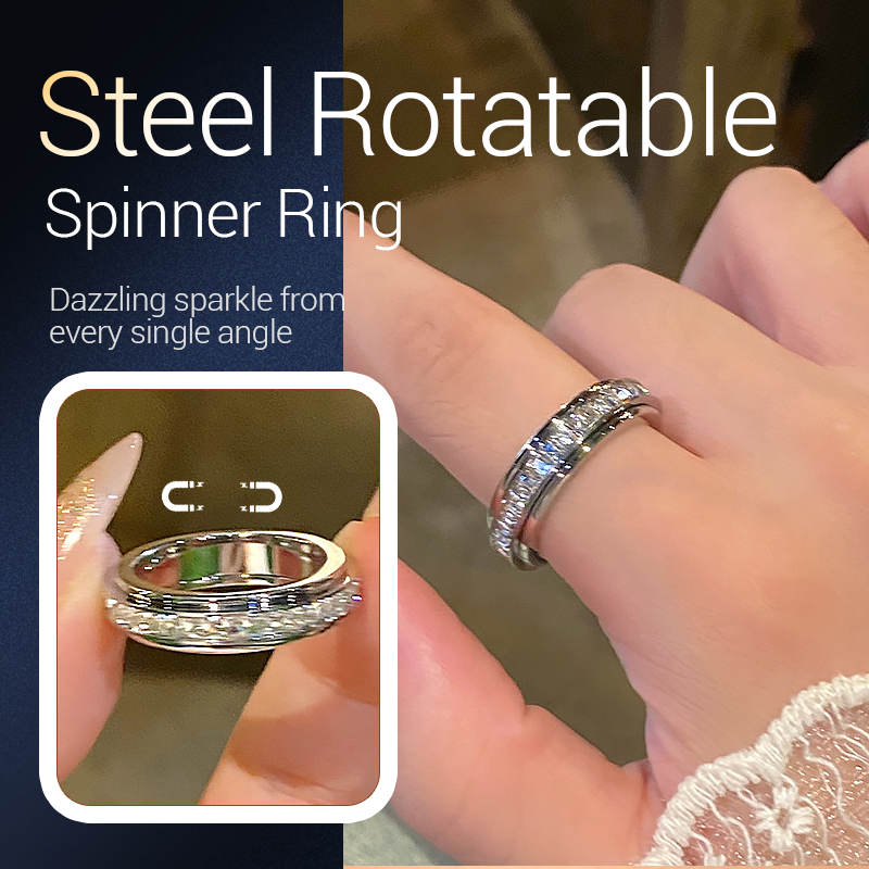 【📍Exquisite Collection📍】Titanium Steel Rotatable Spinner Ring with Zirconia
