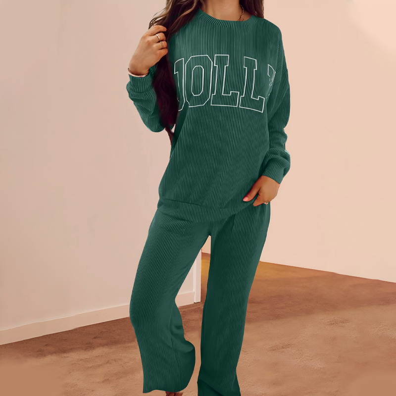 Festive Stripe 2-Piece Set: Long-Sleeve Top & Drawstring Wide-Leg Pants