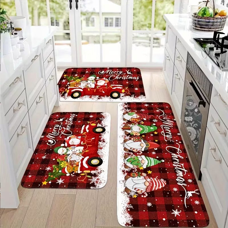 Festive Christmas Non-Slip Floor Mat Set