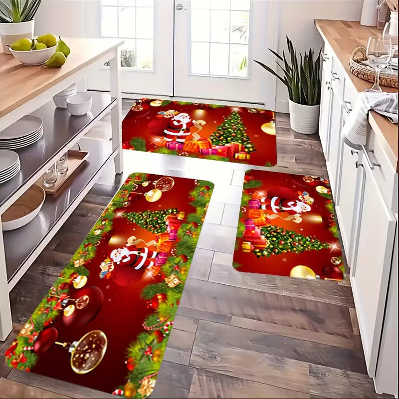 Festive Christmas Non-Slip Floor Mat Set