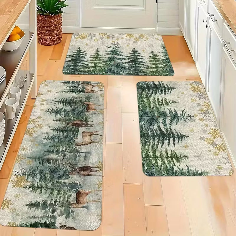 Festive Christmas Non-Slip Floor Mat Set