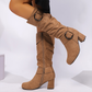 Women's Suede Mid-Calf Boots with Buckle Detail