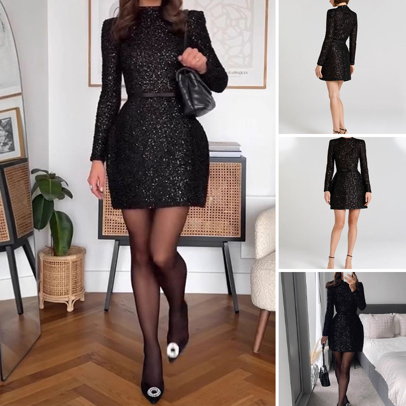 【📍Exquisite Collection📍】Women's Glittering Long Sleeve Dress with Belt