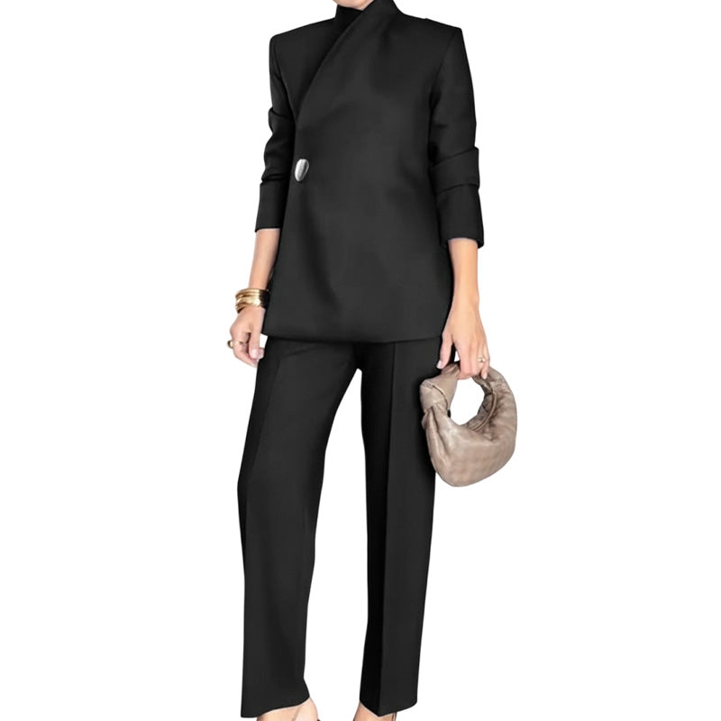Asymmetric High-Neck Two-Piece Suit Set