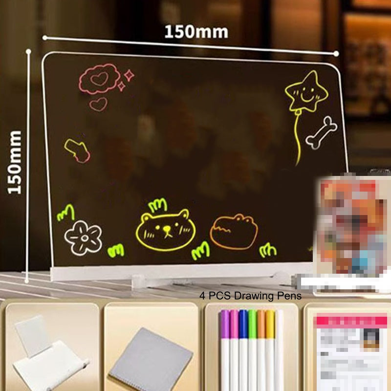 🎨 50% OFF! ✨ LIGHT-UP DRAWING BOARD - Reusable Glow-in-the-Dark Surface, Adjustable Stand for Kids' Art and Writing, Battery Powered with Stylus Included 🖍️💡