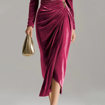 ✨Comfortable and elegant! 💃Long Sleeve Cowl Neck Ruched Slit Dress