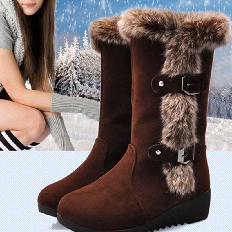 Women's Mid-Calf Snow Boots with Plush Trim
