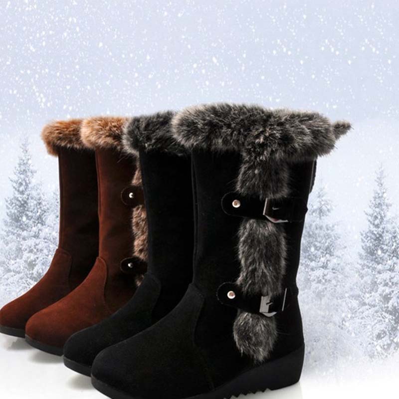 Women's Mid-Calf Snow Boots with Plush Trim
