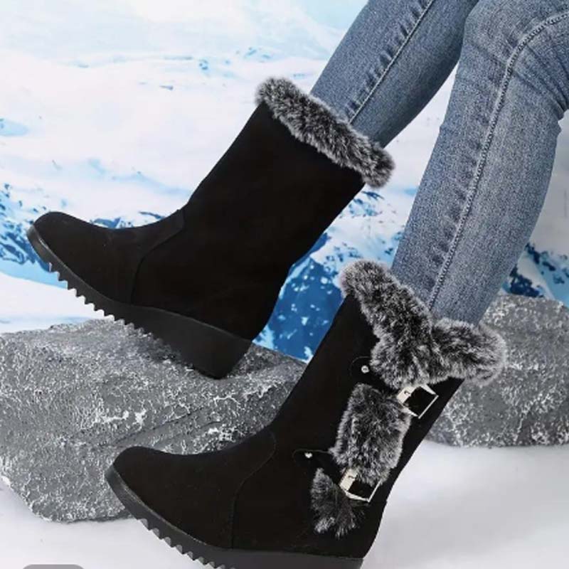Women's Mid-Calf Snow Boots with Plush Trim