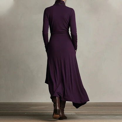 Women's Elegant High-Neck Asymmetrical Draped Maxi Dress