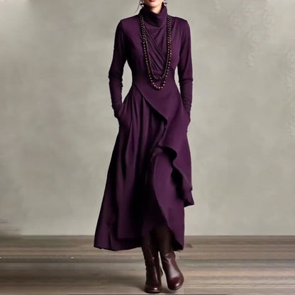 Women's Elegant High-Neck Asymmetrical Draped Maxi Dress