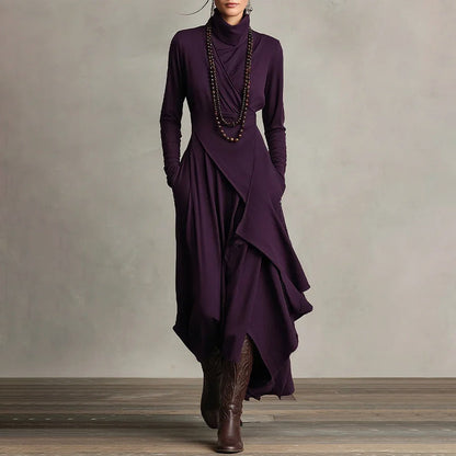 Women's Elegant High-Neck Asymmetrical Draped Maxi Dress