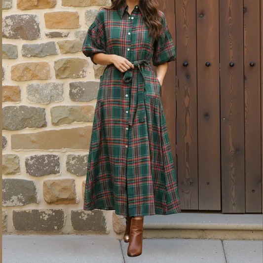 🎄Christmas Special Promotion🎅Women's Casual Plaid Maxi Shirt Dress👗