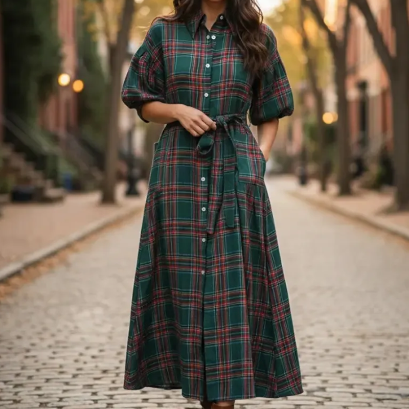 🎄Christmas Special Promotion🎅Women's Casual Plaid Maxi Shirt Dress👗