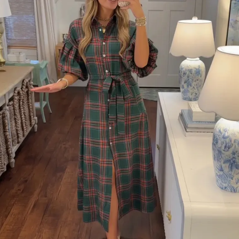 🎄Christmas Special Promotion🎅Women's Casual Plaid Maxi Shirt Dress👗