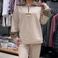 Women's Fashion Leopard Print Half-Zip Tracksuit 